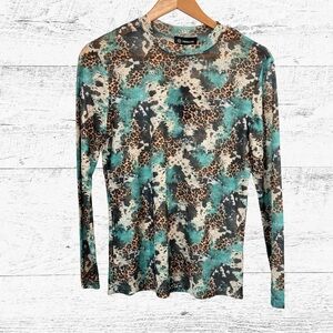 Blue and Brown Fitted Long Sleeve Blouse